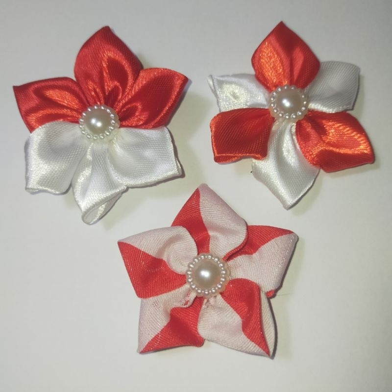 Aplikasi Bunga Pita Satin, Bunga Gardenia, Souvenir, Bros Bunga Bunga Pita Satin, Bros Jilbab MERAH 