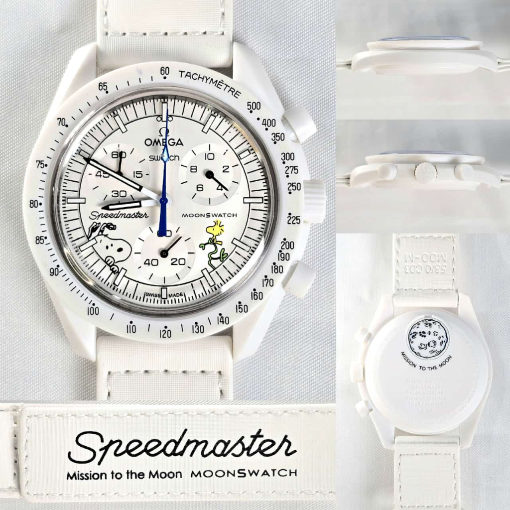 Swatch x Omega Moonphase Bioceramic Snoopy White Tali Velcro 40mm Best Quality