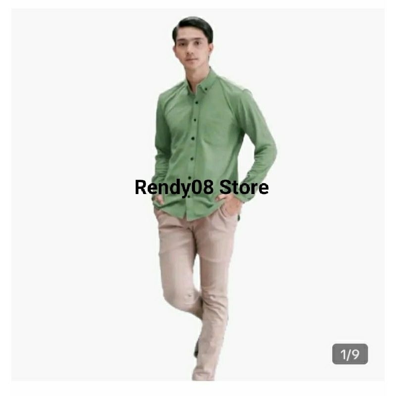 Kemeja Polos Hijau Sage Pria Lengan Panjang Hijau Sage SLIMFIT