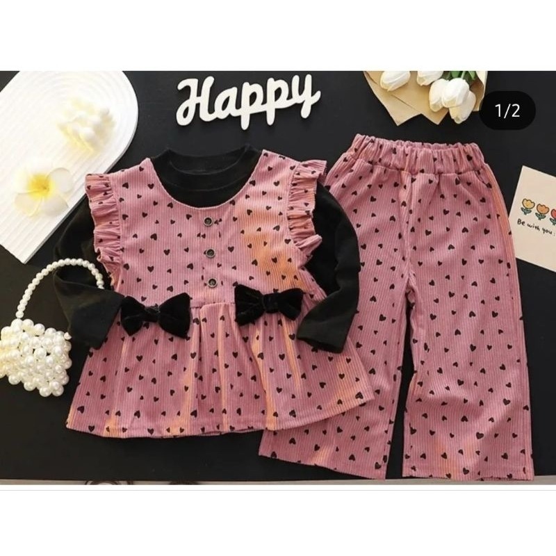 Setelan Anak Perempuan Usia 1-4 Tahun | Fashion Trendy Model 3in1 Anak Cewek Baju Kaos Lengan Panjan