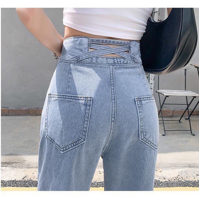 Maweth  Celana Panjang Highwaist Kulot Jeans Wanita J23 Double Button 2 Kancing Ligh Blue Hitam