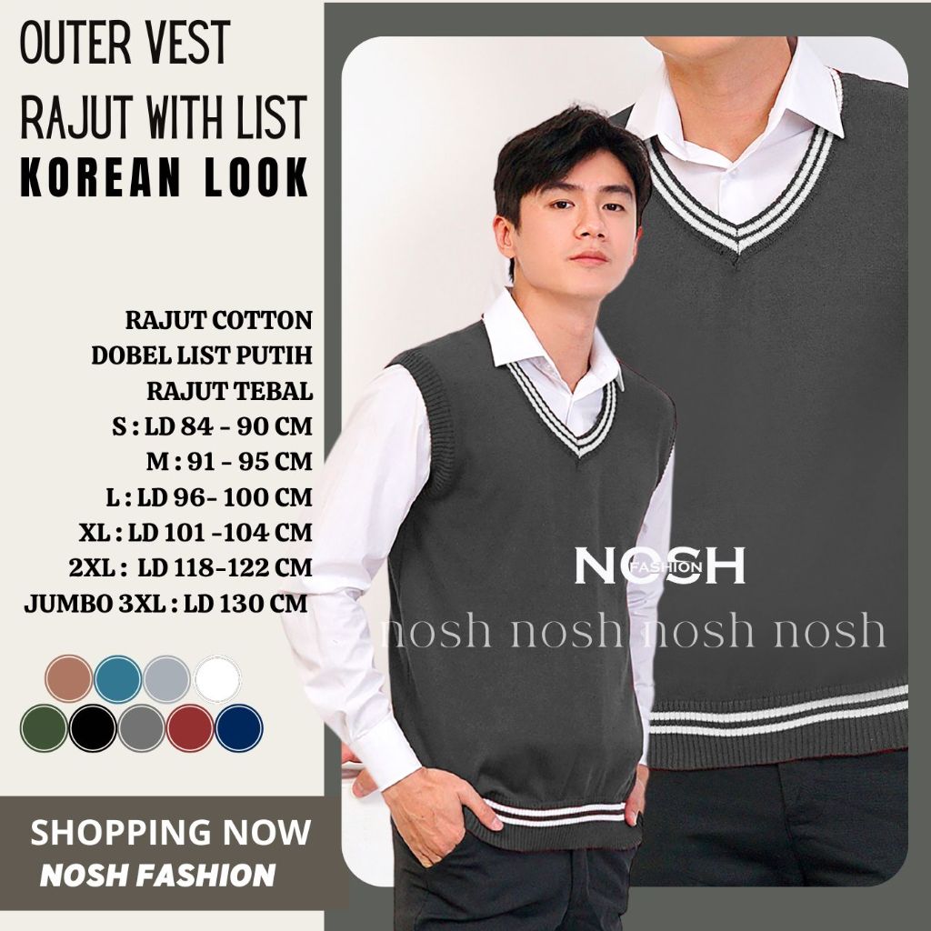 Rompi Rajut Korea List Putih / Sweater Rompi Korea Rajut Vneck / Vest Knit Rompi Kantor Kerja Korea