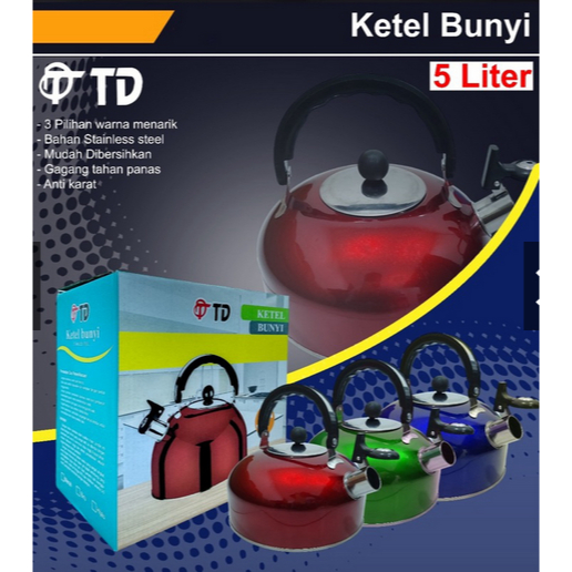 Teko Siul Warna 5Liter Polos Warna / Ketel Bunyi Penghangat Pemanas Air Merek Random