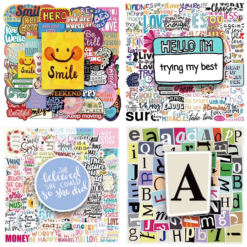 

COD✨Gaya lucu DIY alfabet Inggris Frasa inspirasional untuk papan luncur/Buku Harian/Laptop/Sticker Helm Tahan Air Vinil/hp casing stiker tahan air berperekat