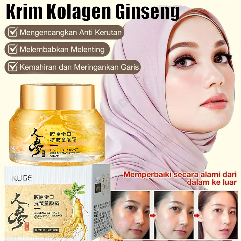 Krim Ginseng Kolagen Cream Anti Aging Anti Kerut Penuaan Penghilang Garis Halus Dan Keriput 50g Whit