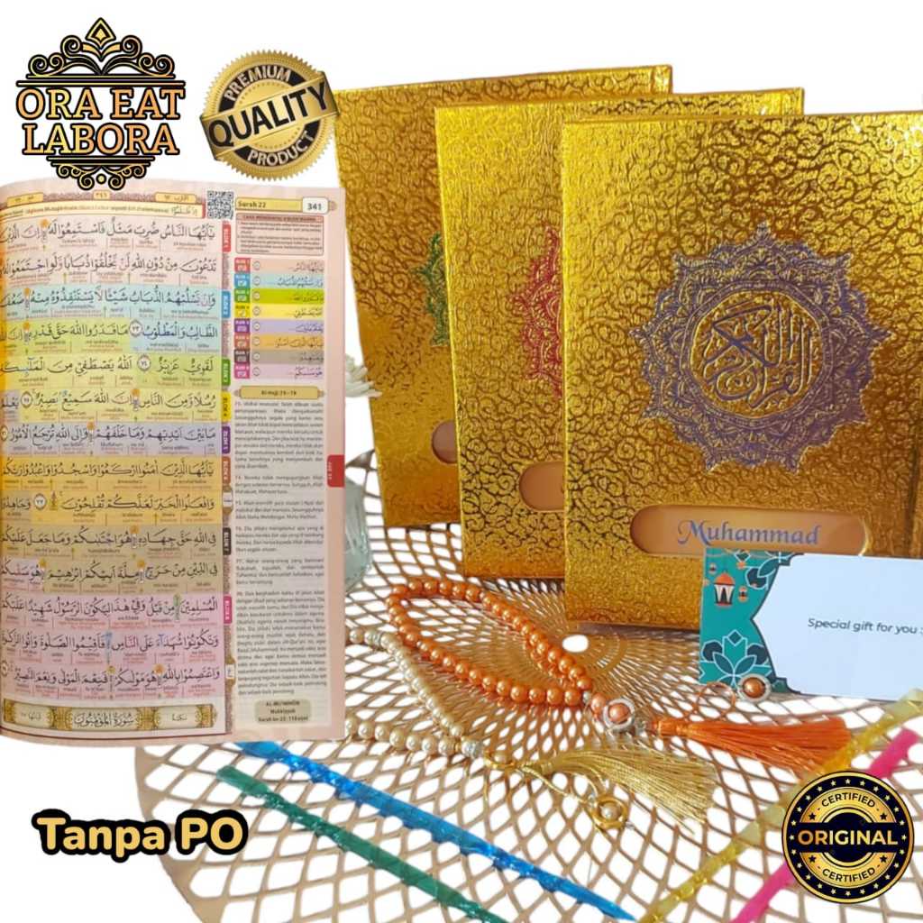 Al-Quran A5 Blok Warna Cover Emas Premium Gratis Custom Nama Terjemah Latin Free Tasbih Mutiara Box