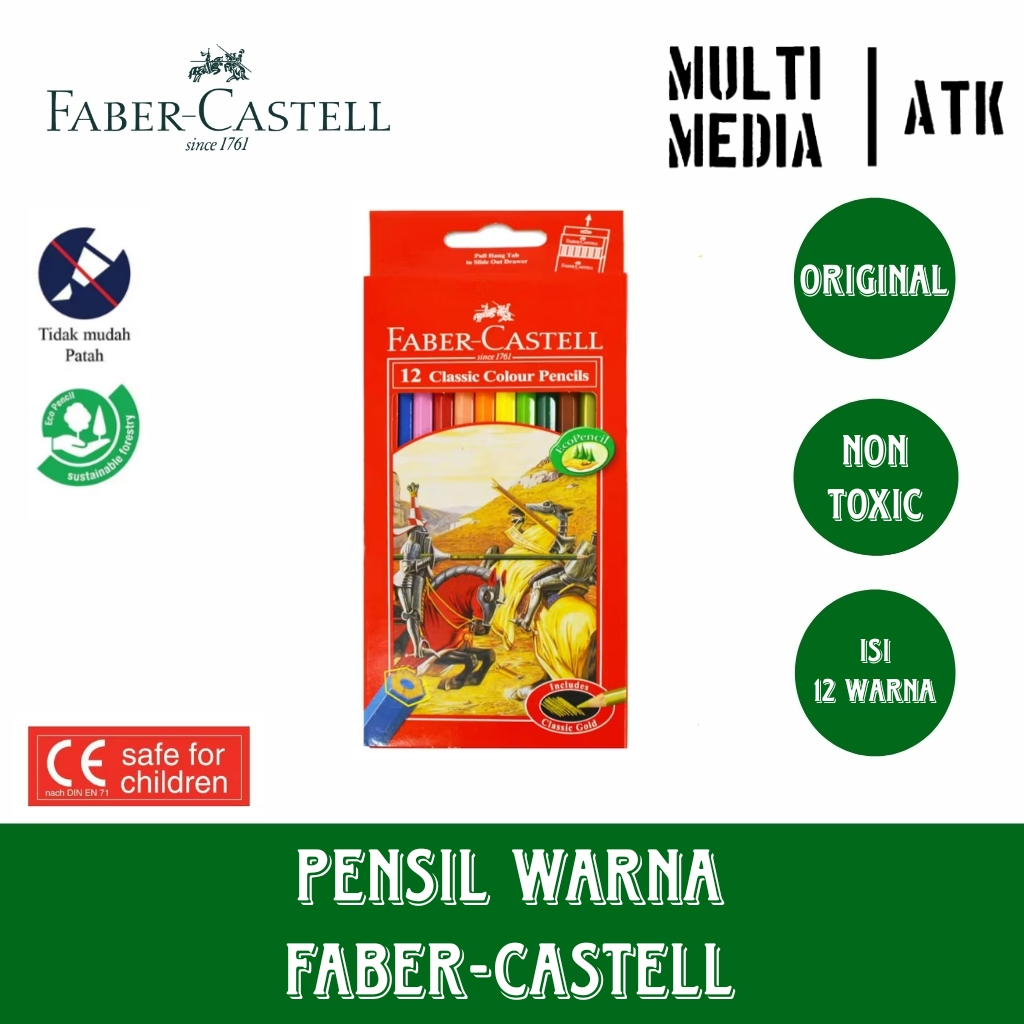 

PENSIL WARNA FABER CASTELL 12 WARNA UKURAN PANJANG / CLASSIC COLOUR PENCILS