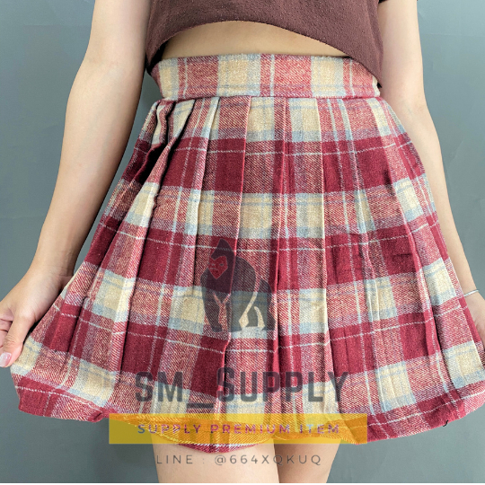 Riyu Skirt - 5125 / Rok Mini Motif Kotak Square Pattern Two Tone Bahan Tebal A Line JK Skirt Lipat A