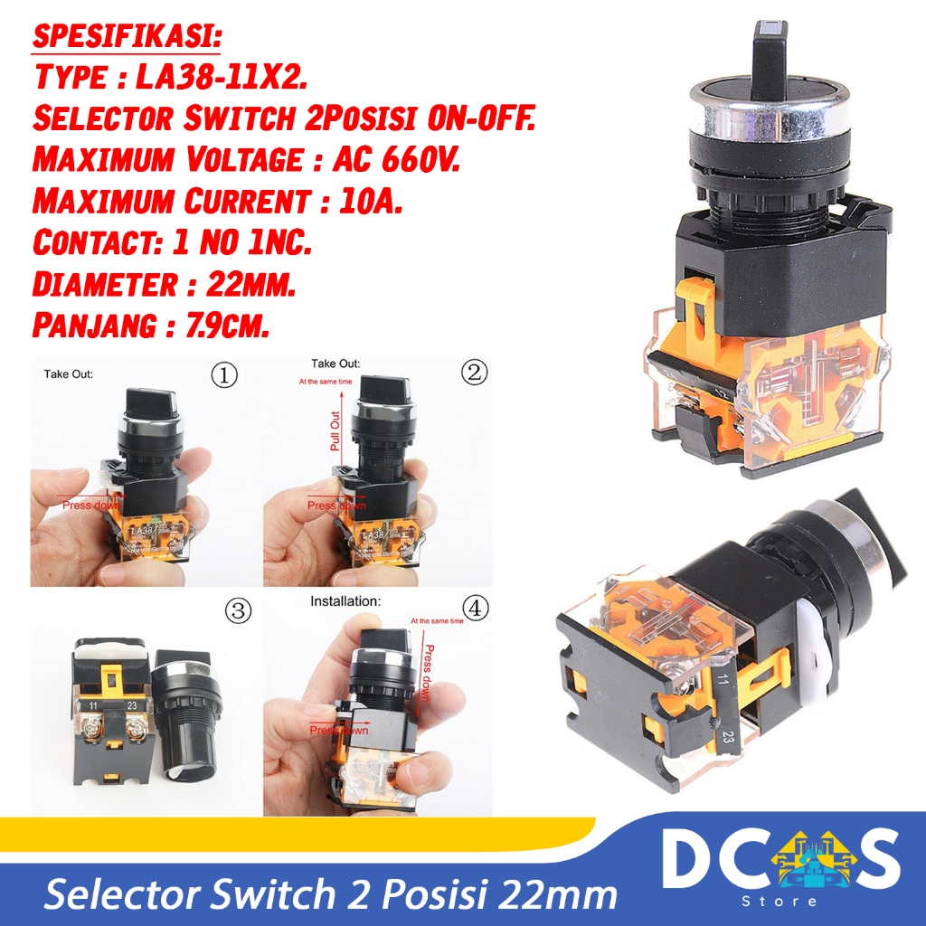 Selector Switch 2 Posisi 2Posisi 22mm LA38-11X2 ON-OFF 1NO 1NC