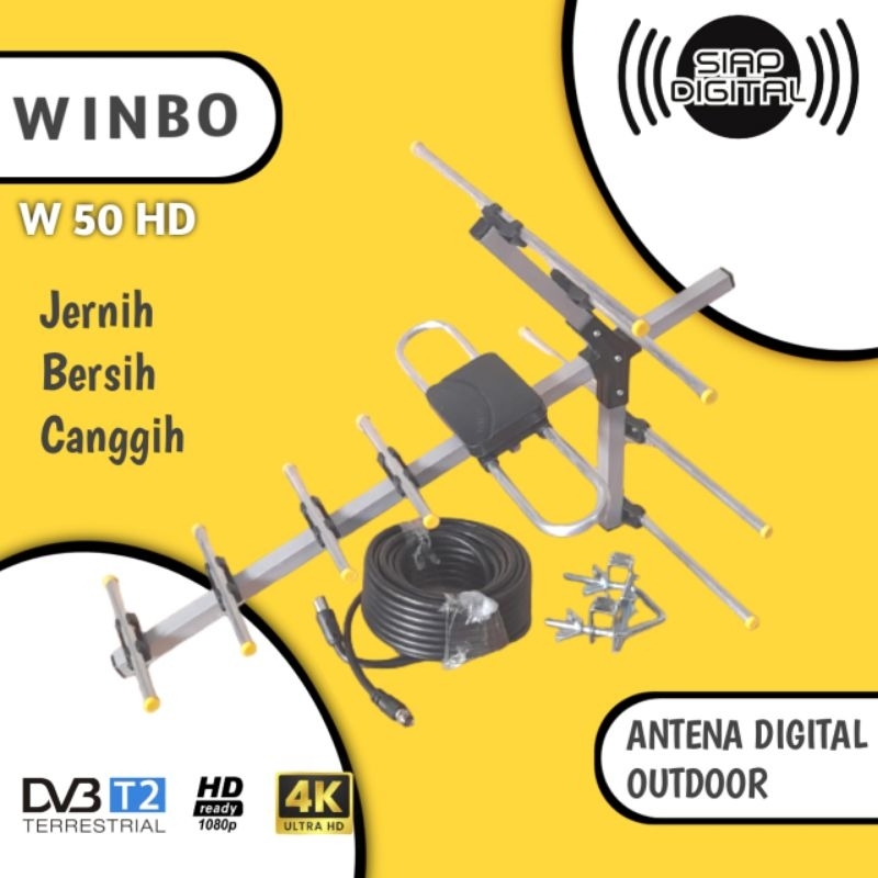 Antena Tv Digital Outdoor Winbo W-50 + Kabel 10 Meter Antena Tv Luar Dvbt2