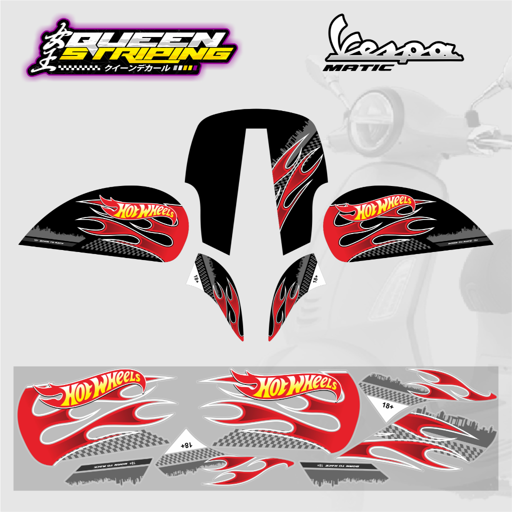 Aksesoris Body Motor Vespa Matic Stiker Transparan Desain Custom Api Hotswheels - SVSPAM
