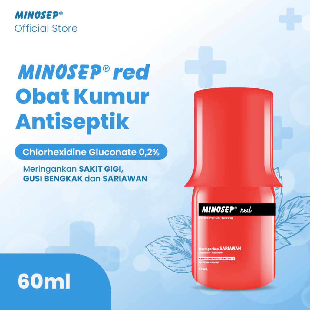 Minosep RED Obat Kumur Antiseptik 60ml 1 botol Travel Size Chlorhexidine 0,2%