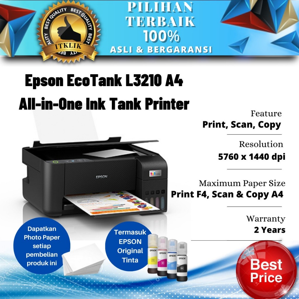 Epson Printer L3210 All In One Multifunction (Print Scan Copy) Printer Murah Printer Inkjet/InfusPri