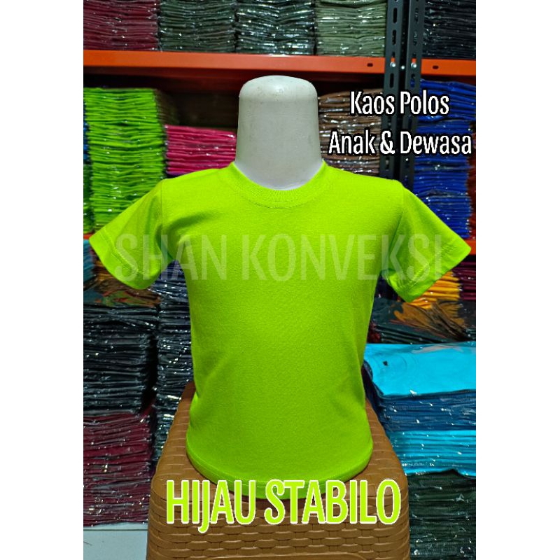 KAOS POLOS HIJAU STABILO 30s ANAK/DEWASA PENDEK