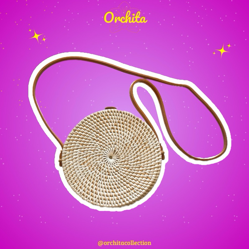 ORCHITA - TAS ROTAN BULAT ATE / TAS SLEMPANG / TAS ROTAN SLEMPANG / TAS ETNIK BALI JOGJA / SLING BAG