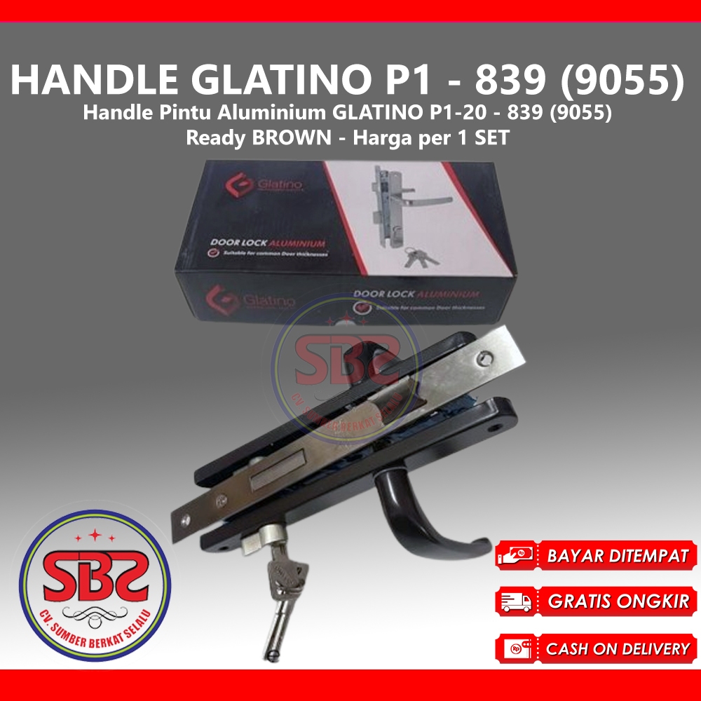 GLATINO Kunci Pintu Aluminium Handle P1 839 9055 Handle 9055 GLATINO P1 Kunci Set Handle Pintu
