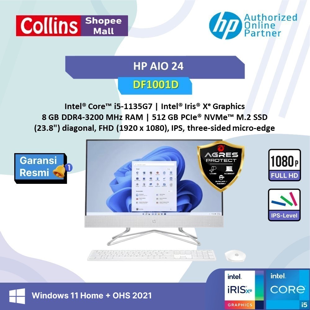 HP AIO 24 I5 1135G7 8GB 512GB W11+OHS 23.8FHD IPS WHT -DF1001D