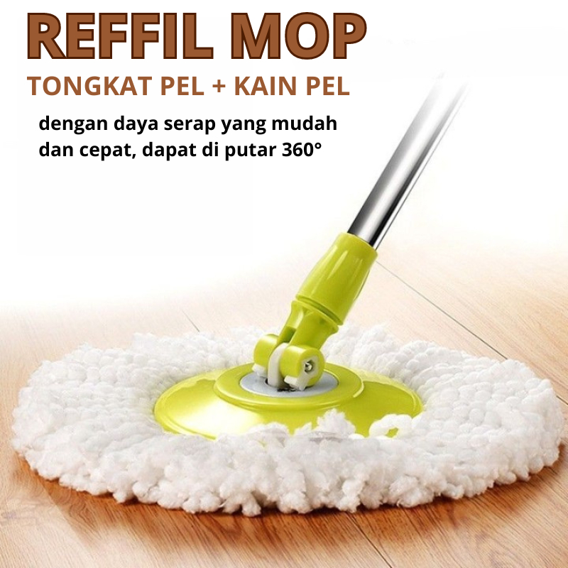 Alat pel lantai TONGKAT REFFILL HANDLE + KAIN SPIN MOP/ TONGKAT DAN KAIN PEL CADANGAN