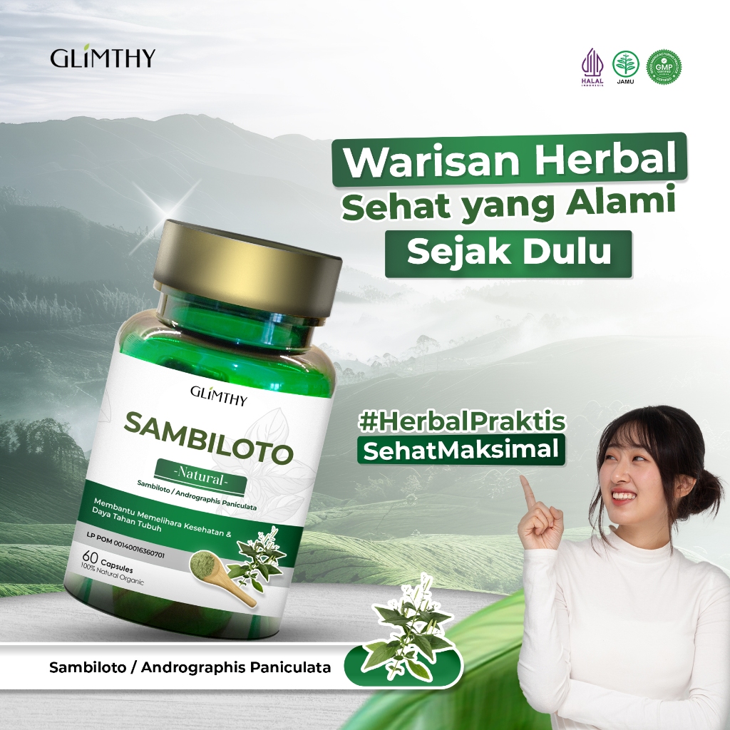 Glimthy Natural Daun Sambiloto - Obat gatal kulit eksim alergi biduran Herbal Kapsul Sambloto