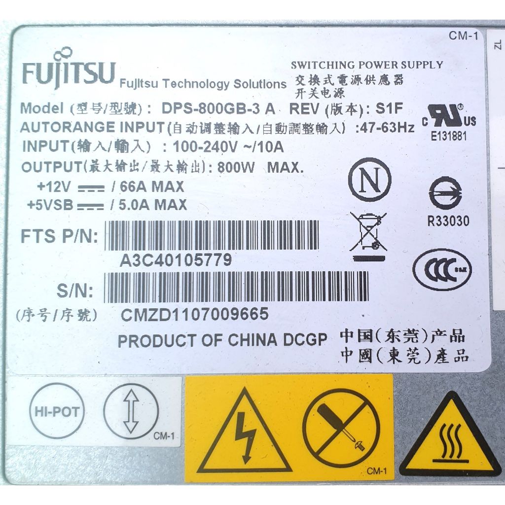 POWER SUPPLY FUJITSU DPS-800GB-3 A 12 VOLT 66 AMPER