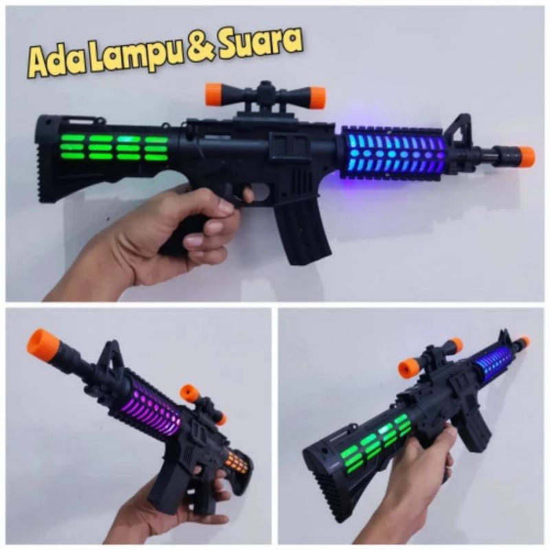 Mainan Tembakan M16 Lampu Dan Suara Senapan AK47 Anak Laki Cowok Batre
