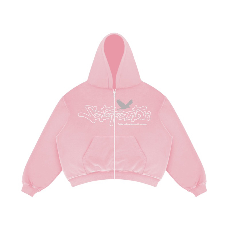 Satisfaction Hoodie Zipper Boxy 330GSM Birds Pink