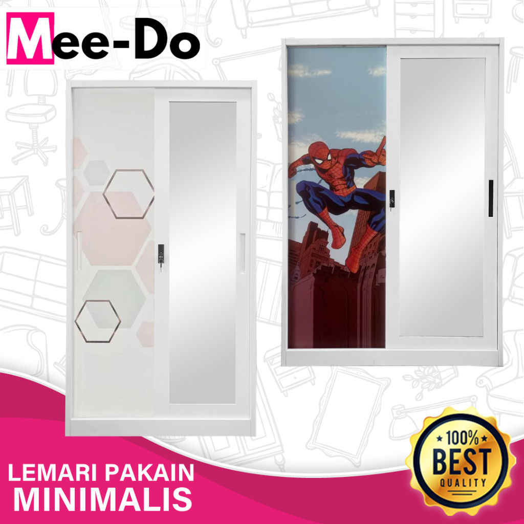 Lemari Baju Pakaian Besi Sliding Pintu Minimalis Wardrobe Metal