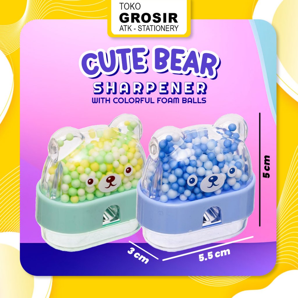 

Cute Bear Sharpener with Colorful No. 5855 Foam Balls Pack / Rautan Pensil / Pencil Sharpener Cute Bear Shape Xiaolingjing