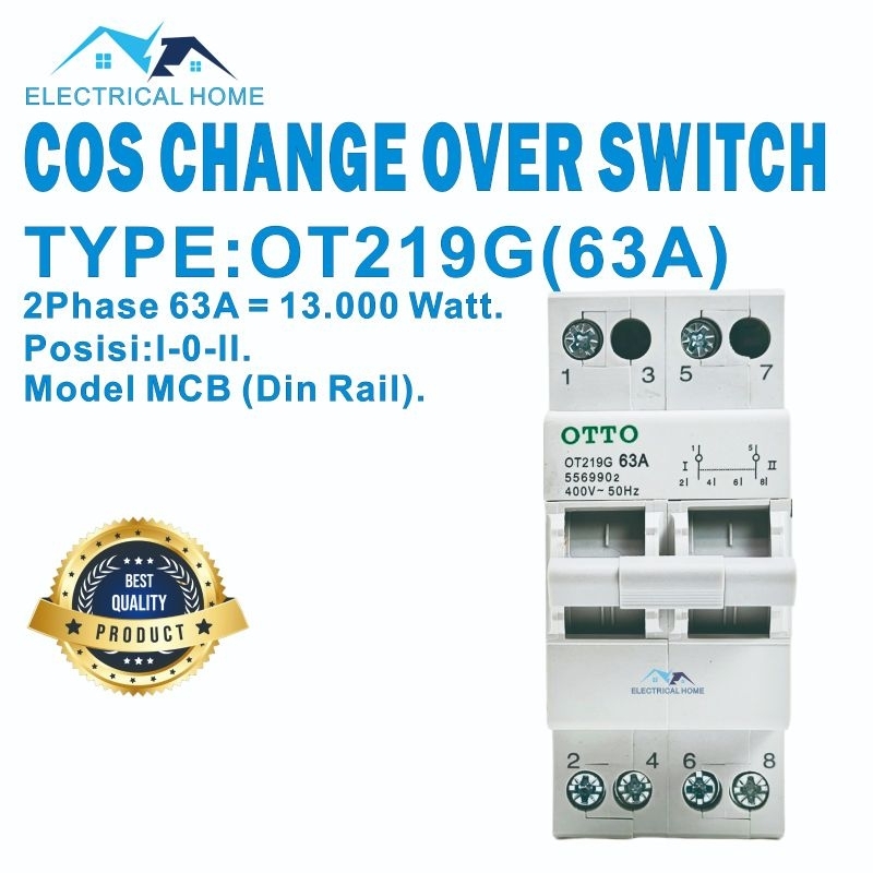 COS Change Over Switch Ohm Saklar Model MCB Din Rail 2Phase 63A OTTO