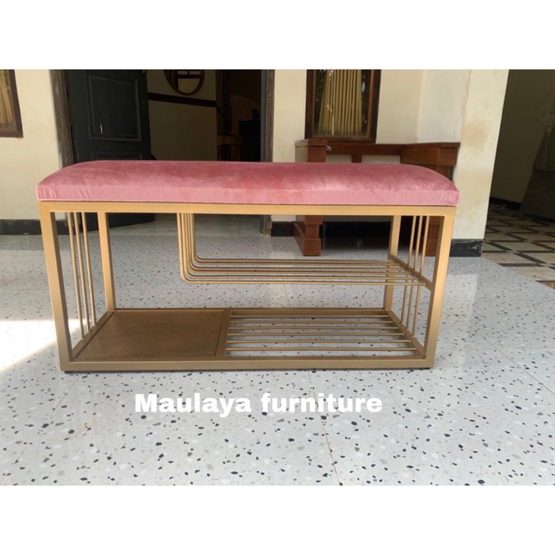 Kursi Bangku Sofa Kursi Rak Sepatu Penyimpanan Sepatu Gold