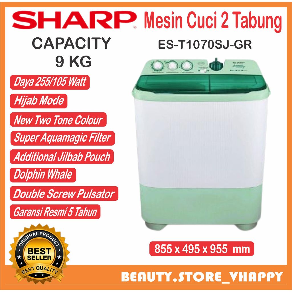 Mesin Cuci 2 tabung Sharp 9kg ES T1070 SJ Hijab Series Garansi Resmi khusus bandung dan luar bandung
