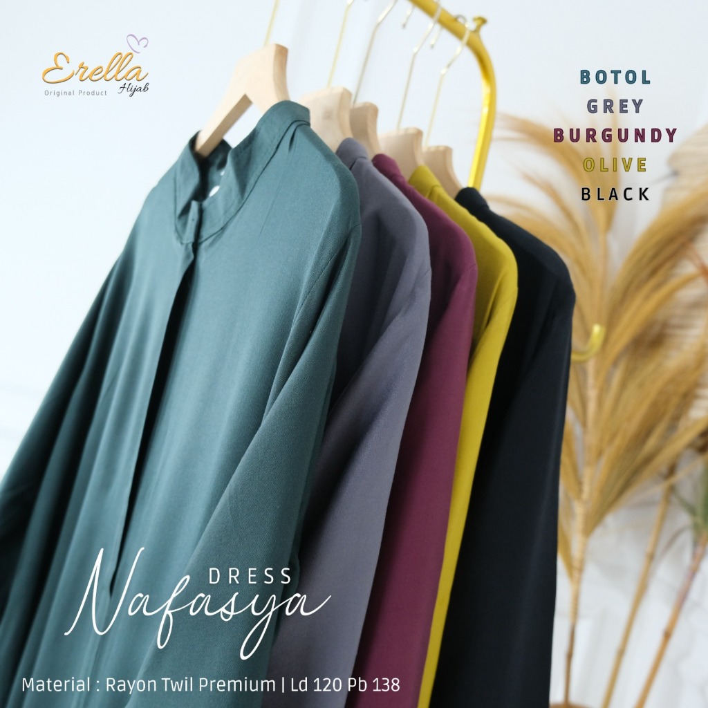 Nafasya Dress/Gamis  Polos Panjang Wanita Mayung Bahan Rayon Twill Premium