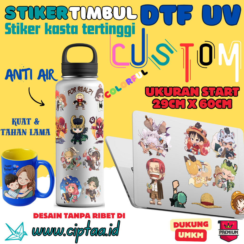 

Stiker Timbul DTF UV - Lembaran Custom 29cm X 60cm - 100cm | Print Custom Sticker Timbul