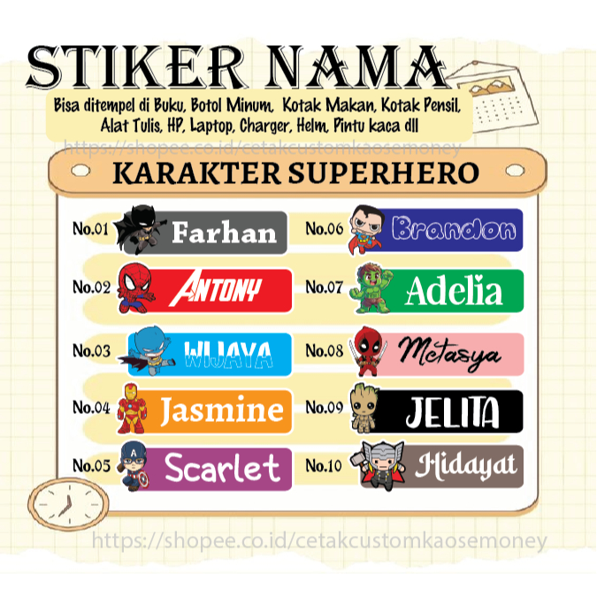 

STICKER LABEL NAMA KARAKTER SUPERHERO KARTUN CUSTOM SPIRITED AWAY STIKERCUSTOM PREMIUM MURAH LUCU BISA TEMPEL DI BUKU ALAT TULIS KOTAK PENSIL KOTAK MAKANAN BOTOL MINUM HELM KOPER LAPTOP HP PINTU KACA