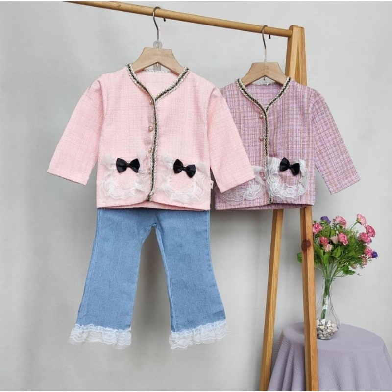 LS Set girls fair preppy fasion Celana panjang Denim