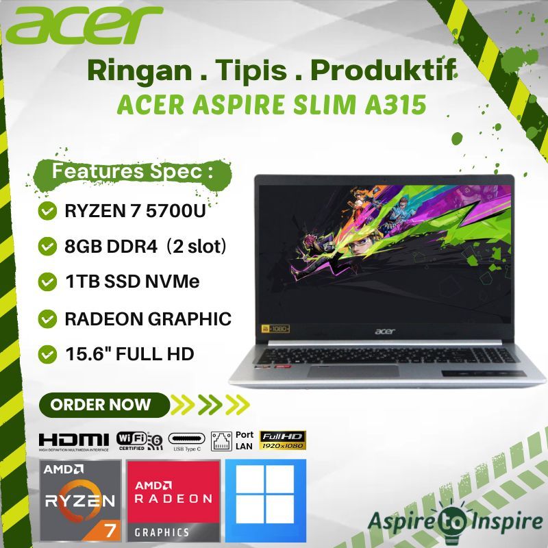 PROMO Laptop Multitasking Acer Aspire 3 A315-44P - AMD Ryzen 7 - 8Gb - 1Tb Ssd - Radeon Graphic - 15