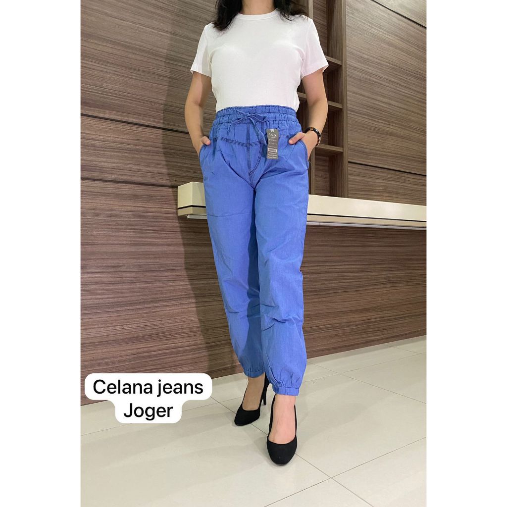 Celana Joger Jeans Denim Biru Wanita / Celana Jeans Beggy Biru Wanita
