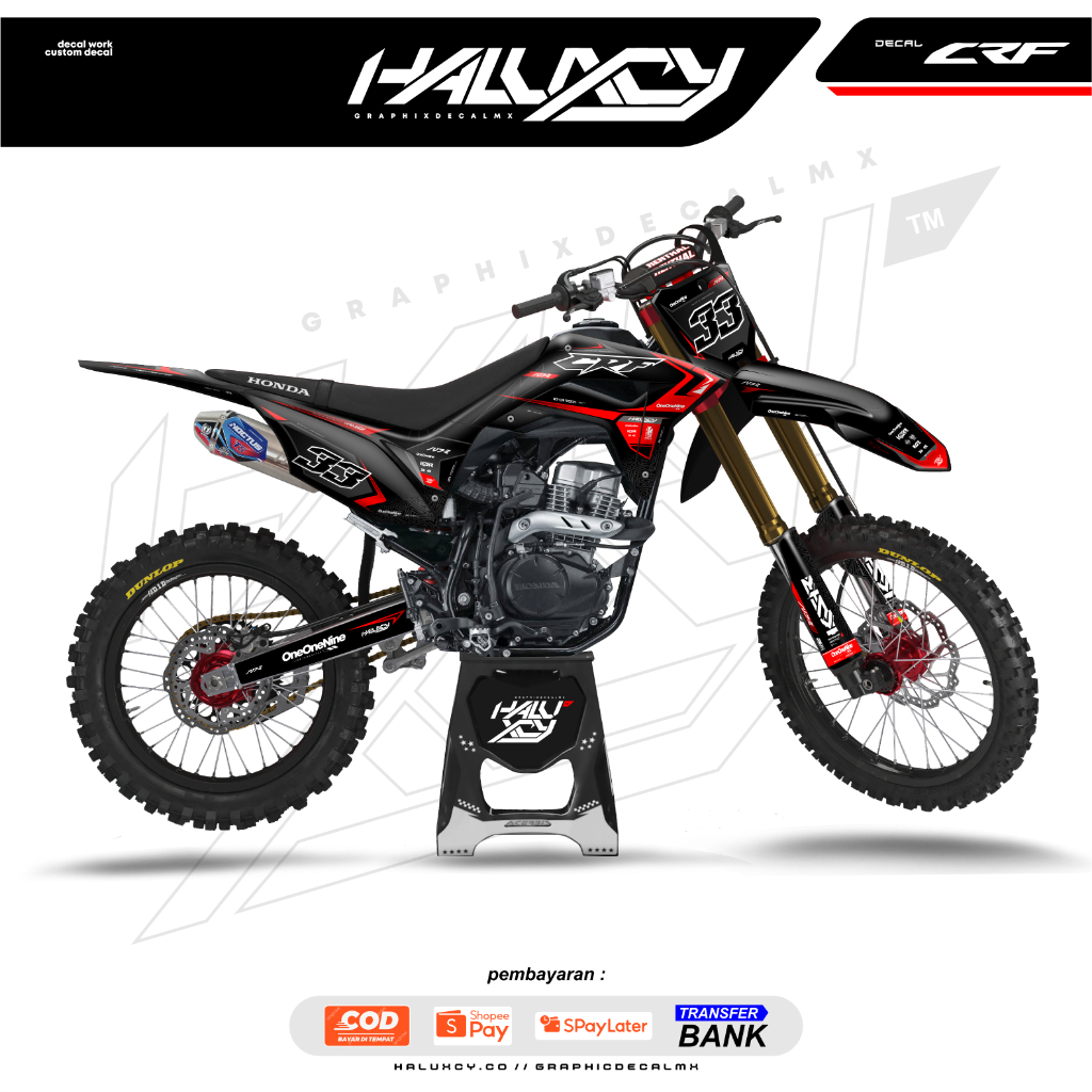 DECAL CRF 150 L SUPERMOTO FULL BODY HITAM SUPER GLOSSY DOFF DESAIN ONEONENINE / KSR  KLX DTRACKER WR