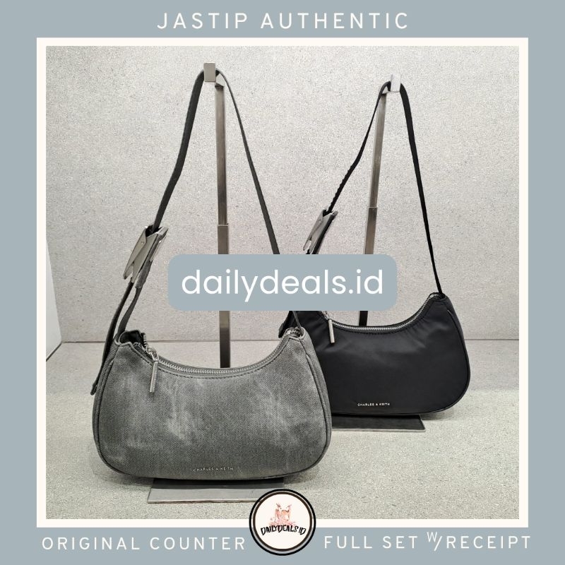 #2-20271409-1 Curved Bag - Jast[p] CK ORIGINAL COUNTER #2-20271409 METALLIC ACCENT DENIM JEANS GREY 