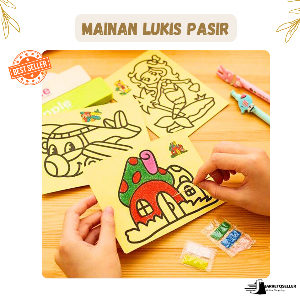 🆕 Stiker Pasir Mewarnai Lukisan Pasir Mainan Edukasi | Lukis Pasir 12 pcs | Kertas Mewarnai Pasir