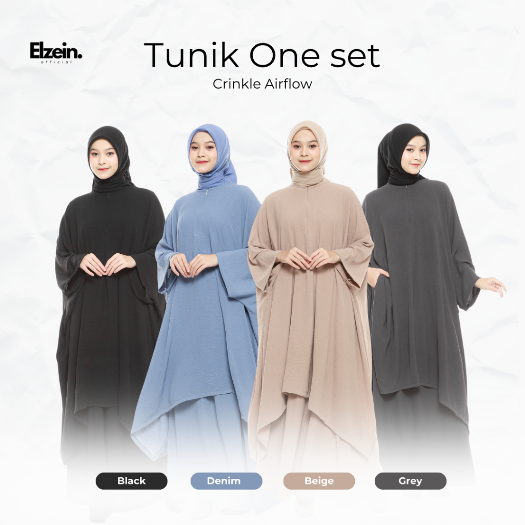 Elzein Tunik One Set Crickle Airflow / Tunik Melayu / Tunik Rok Syar'i