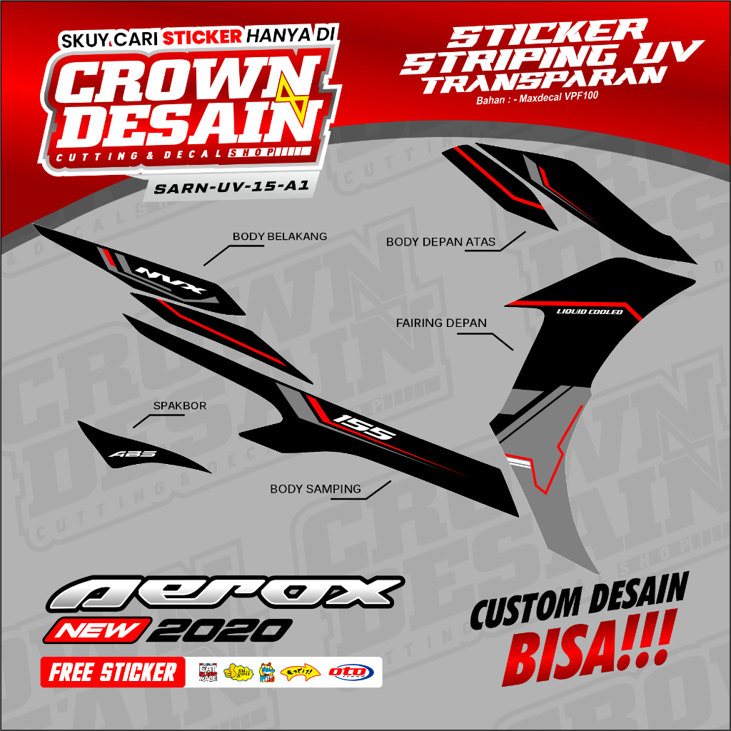 Striping Stiker Transparan Aerox 155 New / Aerox Cyber City 2020-2024 Variasi Lis Original Simple - 