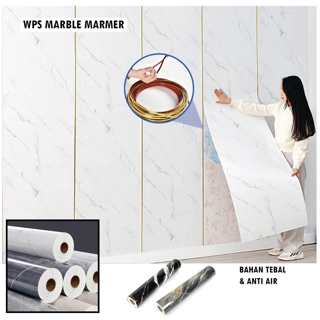 Wallpaper Dinding Rona Motif Vinyl Marble Foam Roll Sticker Kamar Dekorasi PET 60cm x 3m