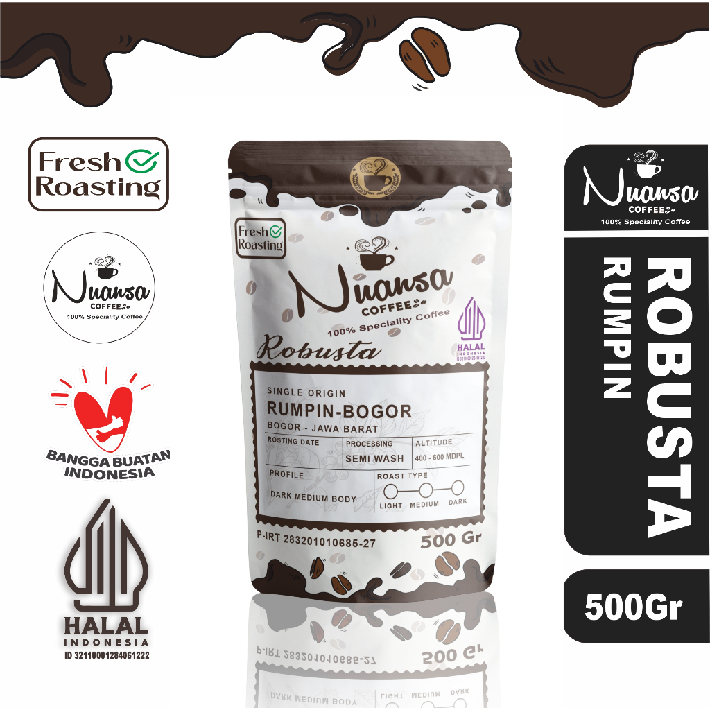 

Nuansa Coffee Robusta Rumpin Bogor Speciality 100% Kopi Murni Jaminan Fresh Roasting