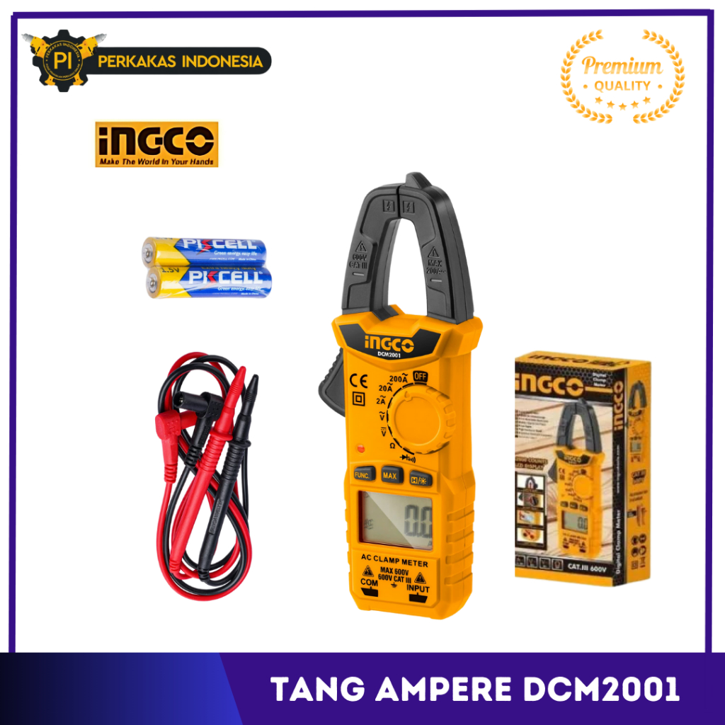Tang Ampere Digital INGCO DCM2001 Tank Clamp Amper LCD Tes Cek Multitester Multifungsi Voltase Ukur 