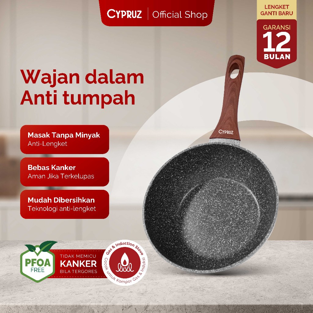 Cypruz Wajan Penggorengan Anti Lengket Fry Wok Induksi Marble Series 20cm