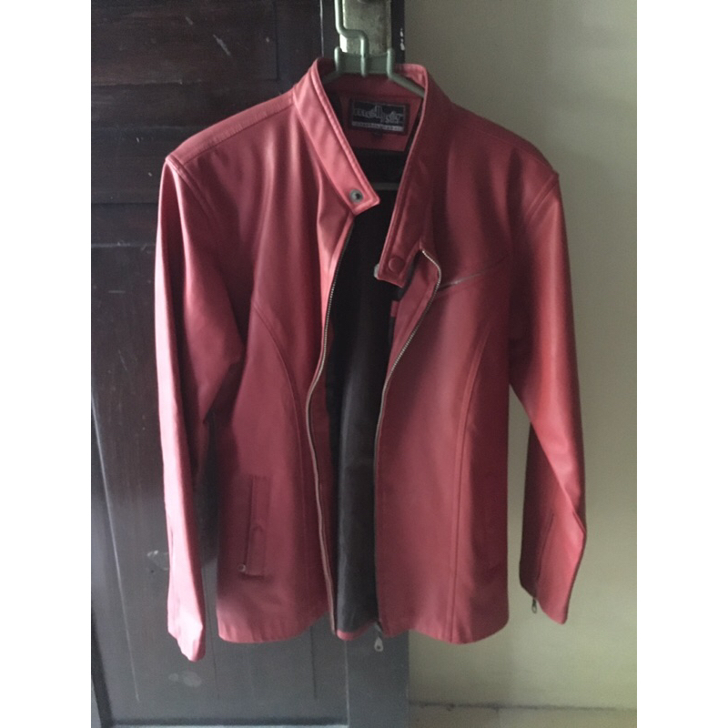 JAKET KULIT WANITA MERAH MARUN MAROON RED LEATHER
