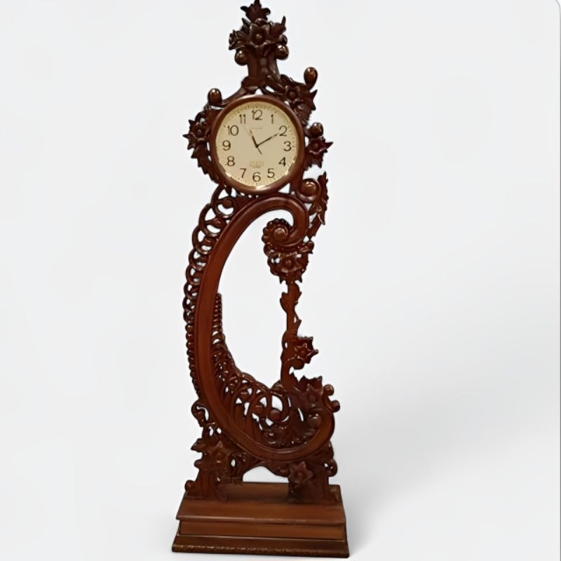 JAM PAJANGAN HIASAN RUMAH UKIRAN KLASIK BAHAN KAYU JATI / JAM HIAS BERDIRI MODEL UKIRAN AESTHETIC AS