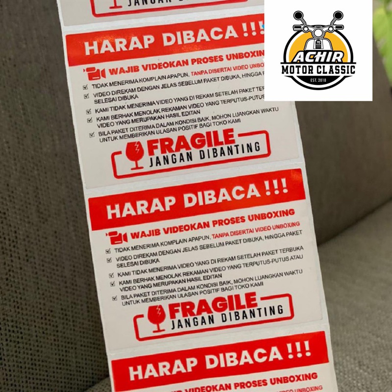 

label Sticker FRAGILE wajib vidio unboxing stiker jangan dibanting online shop