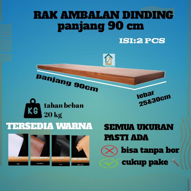 rak ambalan dinding minimalis extra lebar 20 panjang 90 cm buku  kayu tempel dapur kamar mandi serba